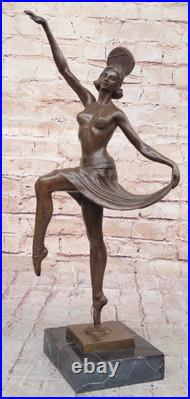 Signée Art Déco Bronze Érotique Danseuse Statue Musée Qualité Fonte Collection