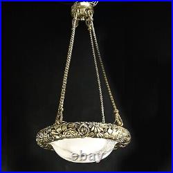 Solide Art Déco Lustre Lampe à Suspension Bronze Lampe Albâtre Coquille