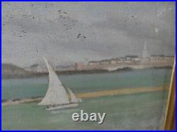 St Malo en 1919 huile sur panneau signé J. Python art déco