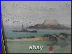 St Malo en 1919 huile sur panneau signé J. Python art déco