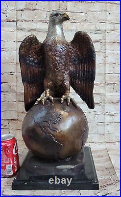 Statue De Collection D'Aigle En Bronze Art Déco Grande Signée Décor Original