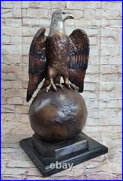 Statue De Collection D'Aigle En Bronze Art Déco Grande Signée Décor Original