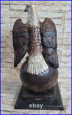 Statue De Collection D'Aigle En Bronze Art Déco Grande Signée Décor Original