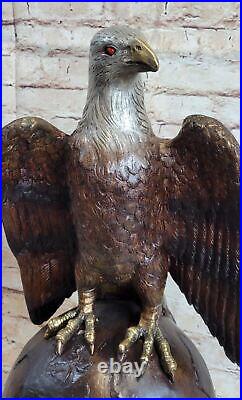 Statue De Collection D'Aigle En Bronze Art Déco Grande Signée Décor Original