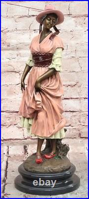 Statue De Collection Femme Robe Longue Art Déco Bronze Signée Aldo Vitaleh