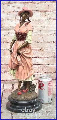 Statue De Collection Femme Robe Longue Art Déco Bronze Signée Aldo Vitaleh