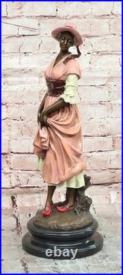 Statue De Collection Femme Robe Longue Art Déco Bronze Signée Aldo Vitaleh