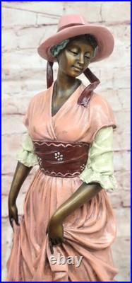 Statue De Collection Femme Robe Longue Art Déco Bronze Signée Aldo Vitaleh