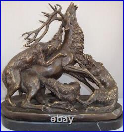 Statue Sculpture Cerf Chien Chasse Animalier Style Art Deco Style Art Nouveau Br