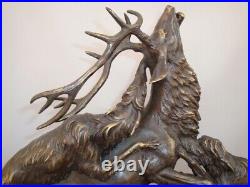 Statue Sculpture Cerf Chien Chasse Animalier Style Art Deco Style Art Nouveau Br