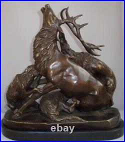 Statue Sculpture Cerf Chien Chasse Animalier Style Art Deco Style Art Nouveau Br