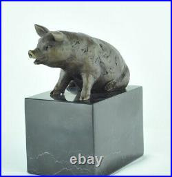 Statue Sculpture Cochon Animalier Style Art Deco Bronze massif Signe
