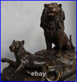 Statue Sculpture Lion Lionne Animalier Style Art Deco Style Art Nouveau Bronze m