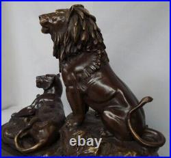 Statue Sculpture Lion Lionne Animalier Style Art Deco Style Art Nouveau Bronze m