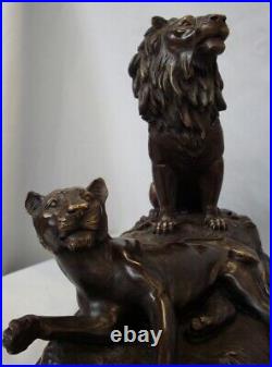 Statue Sculpture Lion Lionne Animalier Style Art Deco Style Art Nouveau Bronze m