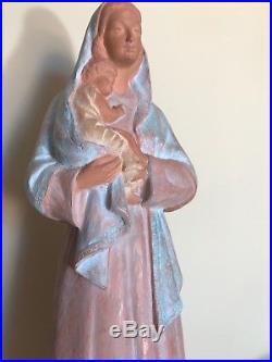 Statue Vierge à L'Enfant, Terre Cuite Art Deco, Rose Blanchard