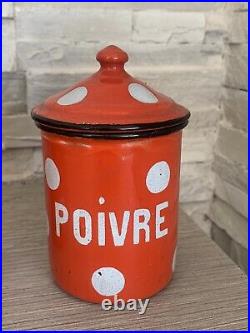 Superbe Ancienne serie de pots a épices en Tole émaillé cuisine Vintage ART DECO