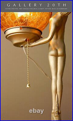 Superbe! Art Déco Chair Figuratif Lampe! Après Max Le Verrier! Fayral Bouval