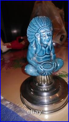 TRES RARE ART DECO MASCOTTE ENBLEME INDIEN EN FONTE EMAILLEE USA 20's 30's 40's