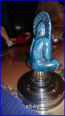 TRES RARE ART DECO MASCOTTE ENBLEME INDIEN EN FONTE EMAILLEE USA 20's 30's 40's
