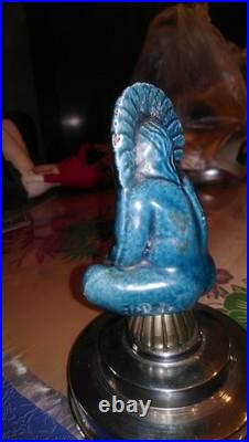 TRES RARE ART DECO MASCOTTE ENBLEME INDIEN EN FONTE EMAILLEE USA 20's 30's 40's