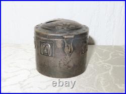 Tirelire Vintage Art Déco En Métal Avec Motif Chien/Chat! Fabriqué Par WMF