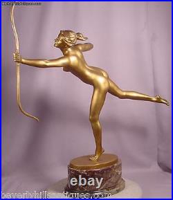 Ultimate Superbe Antique Art Déco Doré Bronze Course Diana Avec Sa Noud G. Fager