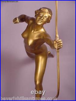 Ultimate Superbe Antique Art Déco Doré Bronze Course Diana Avec Sa Noud G. Fager