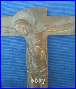V55 RARE GRAND Crucifix Bronze HARTMANN Art Deco 26cm à suspendre Collection