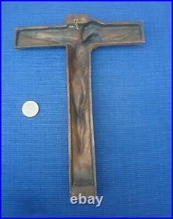 V55 RARE GRAND Crucifix Bronze HARTMANN Art Deco 26cm à suspendre Collection