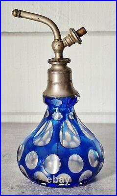 Vaporisateur à parfum art déco cristal doublé couleur bleu roi