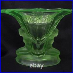 Vase fleur figurine femme en verre uranium années 30 art déco vintage collection