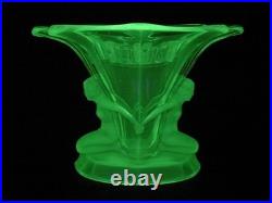 Vase fleur figurine femme en verre uranium années 30 art déco vintage collection