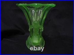 Vase fleur figurine femme en verre uranium années 30 art déco vintage collection