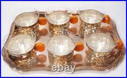 Véritable Tasse À Thé Vintage Art Déco En Verre Métal Argenté Sur Plateau