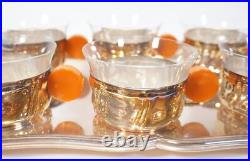 Véritable Tasse À Thé Vintage Art Déco En Verre Métal Argenté Sur Plateau