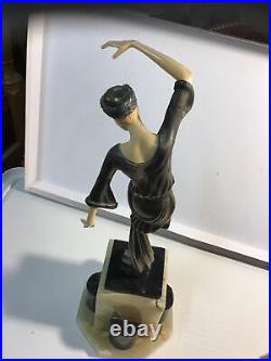 Vintage Art Déco Copie Automne Dancer Par Ferdinand Preiss Sur Onyx Base