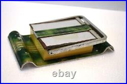 Vintage Art Déco Maquillage Étui Meuble-Lavabo avec Miroir Voyage Métal Peint À Vintage Art Déco Maquillage Étui Meuble-Lavabo avec Miroir Voyage Métal Peint À