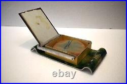Vintage Art Déco Maquillage Étui Meuble-Lavabo avec Miroir Voyage Métal Peint À Vintage Art Déco Maquillage Étui Meuble-Lavabo avec Miroir Voyage Métal Peint À