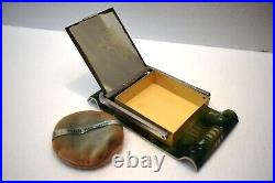 Vintage Art Déco Maquillage Étui Meuble-Lavabo avec Miroir Voyage Métal Peint À Vintage Art Déco Maquillage Étui Meuble-Lavabo avec Miroir Voyage Métal Peint À