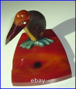 Vintage Art Déco Rouge Rainure Bird Cendrier Bakelite Catalin Tagua Rare Piece