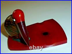 Vintage Art Déco Rouge Rainure Bird Cendrier Bakelite Catalin Tagua Rare Piece
