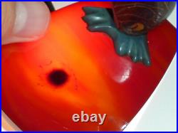 Vintage Art Déco Rouge Rainure Bird Cendrier Bakelite Catalin Tagua Rare Piece