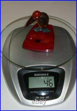 Vintage Art Déco Rouge Rainure Bird Cendrier Bakelite Catalin Tagua Rare Piece