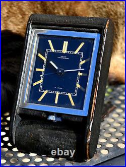 Vintage Jaeger Le Coultre Ados Alarm Clock Reveil Serviced Art Deco Black Dial