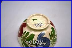 Vintage Peint à la Main Spongeware Bol Floral Motif Rustique Collection Art Deco