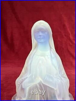 Virgin Mary Madonna Vierge Verre Bleu Opalescent Edmond Etling Art Deco Paris