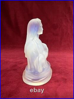 Virgin Mary Madonna Vierge Verre Bleu Opalescent Edmond Etling Art Deco Paris